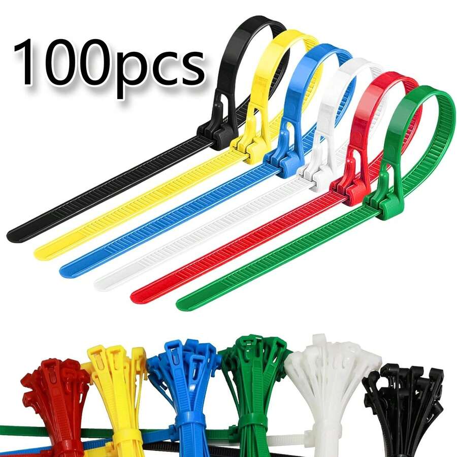 100 chiếc dây buộc cáp tái sử dụng, bộ dây buộc nhiều màu sắc, dây buộc cáp nhỏ chắc chắn dùng ngoài trời, dây buộc có thể tháo rời, dây đai sắp xếp dây điện, có thể tái sử dụng, chống tia UV và rách, dùng để quản lý cáp - Màu nylon