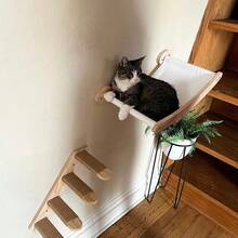 1pc Wall-Mounted Cat Climbing Frame With Perch, Cat Hammock, Cat Ladder, Cat Scratching Post, Indoor Cat Wall Shelves For Playing, Climbing And Resting - Apricot - View 4