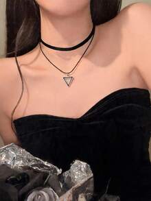 1件装女士时尚布料三角形吊坠哥特式颈链项链，锁骨链项链 - 彩色 - 查看 2