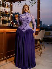 Elegant And Sexy Dress For Women Long Sleeved Slim Fit Maxi Dress For Spring Fall Winter Purple A Line Prom Dress For Birthday And Graduation Party Wedding Guest Dress - tím xanh - Xem 3