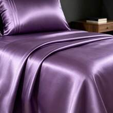 4pcs/Set 80gsm Luxury Colorful Embroidered Bedding Set, 1 Fitted Sheet (30cm Deep Pocket), 1 Flat Sheet, 2 Embroidered Pillowcases. Premium Solid Color Cooling Pillowcases Recommended For Spring/Summer, Replaceable, Breathable And Washable, Multiple Colors Available, Minimalist Solid Color Design, Made Of Icy Silk Fiber Fabric For Cooling Effect, Suitable For Single Or Double Bed - Purple - View 6