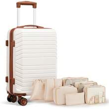 4-Piece Hardside Luggage Set (20/24/28/32 Inch) With 7 Packing Bags, Durable ABS Suitcases With Spinner Wheels,Large Capacity Travel Luggage Set - 白棕色 - 查看 12