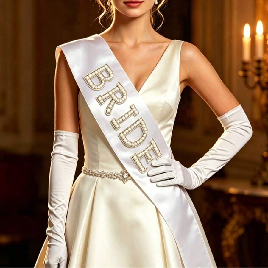 1pc White Pearl Bride Sash, Suitable For Bachelorette Party Decoration, Bridal Shower Gift, Bride-To-Be Decor - trắng - Xem 1