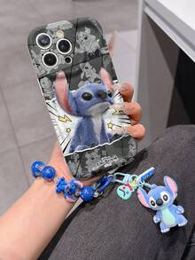 Disney Has Authorized, Phone Case - Chain Set, The Stitch Lilo & Stitch Phone Case Plus A Silicone 3D Or Fluffy Style Stitch Bracelet With Metallic Ring Removable Bracelet, Stitch And Angel Pattern, Compatible With Iphone 17/16/15/14/13/12/11/XS/XR/X Plus Pro Max, Wavy Design Phone Case For Girl, A Stylish Cartoon Summer Phone Case, The Perfect Gift Choice, Phone Protection, Durable Phone Cover, Great Gift For Friends And Family - 白色款式B - 查看 2