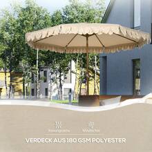 Parasol Ø264 Cm, Fringed Beach Umbrella, Adjustable Tilt, 8 Ribs, Patio Umbrella For Garden And Balcony, Khaki - Khaki - View 5