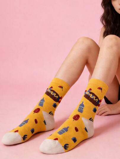 1 Pair Cute Rainbow Knee-High Socks For Women