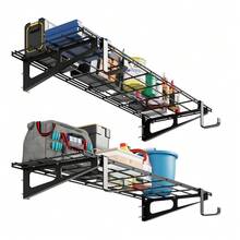 Estante de almacenamiento de pared para garaje de alta resistencia - Paquete de 2 estantes metálicos utilitarios - Capacidad de carga de 800 lbs - Organizador flotante para garaje, taller, estante de almacenamiento, sala de almacenamiento - Estante de herramientas negro duradero - Negro - Ver 3