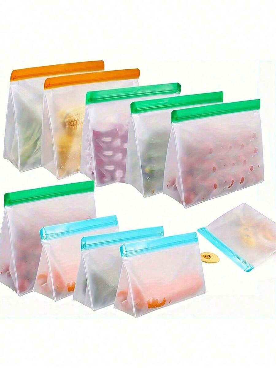 1 个可重复使用的硅胶密封食品保鲜袋，防漏冷冻袋，旅行/家用食品保鲜袋 - 1 个可重复使用的加仑袋 / 1 个可重复使用的三明治袋 / 1 个可重复使用的零食袋 - 彩色 - 查看 1