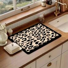 1 pieza Felpudo de cocina súper absorbente y de secado rápido con base antideslizante, apto para barra de café, mesa de comedor - Superficie de fácil limpieza y diseño de secado rápido, se adapta a cocinas modernas o tradicionales, accesorios de barra de café, decoración del hogar con estilo - Estampado de leopardo cálido - Ver 6