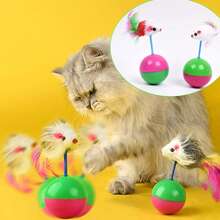 Random Color & Style Plush Tumbling Mouse Cat Toy, Feather Wand Pet Interactive Toy - Multicolor - View 10