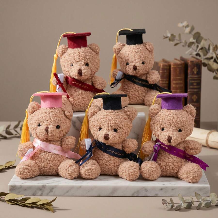 Graduation Commemorative Edition Plush Teddy Bear, Mini Size, With Graduation Cap, Class Number, Graduation Commemorative Bear Headpiece, Detachable Graduation Cap And Congratulations Sash. Perfect As A Gift For Students, Also Suitable As A Graduation Gift, Valentine's Day Gift, Wedding Gift And Birthday Gift. - Multicolor - View 1