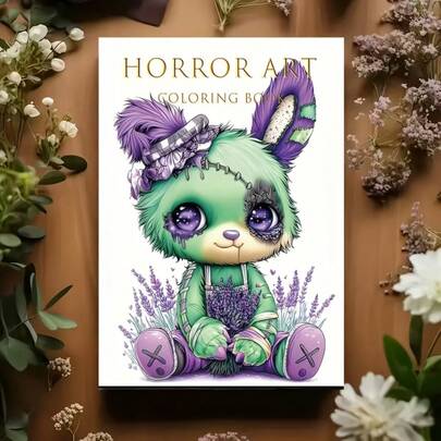 Sách tô màu dành cho người lớn 24 trang với chủ đề Gấu Zombie và Hoa, in một mặt - Lý tưởng làm quà tặng sinh nhật hoặc quà tặng dịp lễ.
