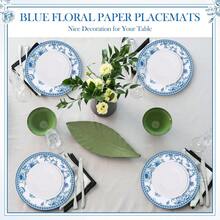 100 Pack Floral Butterfly Paper Placemats 13 Inch Pink Flower Round Table Mats Spring Summer Disposable Paper Place Mats For Tab - Blue - View 6