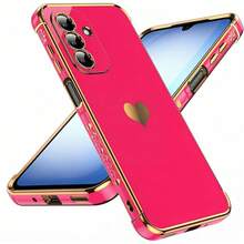 奢华电镀手机壳，兼容三星 Galaxy A57 A17 A37 A56 A36 A26 A16 A55 A25 A35 A15 A12 A13 A23 A24 A33 A34 A52 A53 A54 S26 Ultra S25 FE S24 S23 S22 S21 Plus S20，心形侧边图案设计 - 玫紅色 - 查看 6