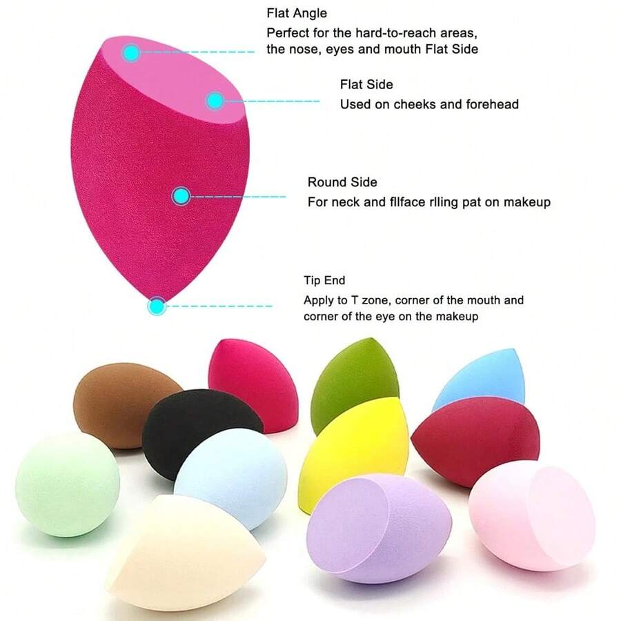 12 Piece Multicolor Professional Makeup Sponge Set, Cosmetic Applicator For Powder Liquid Foundation, Facial Makeup Tools For Flawless Blending Supplies - 12Pcs Multi Color - View 1