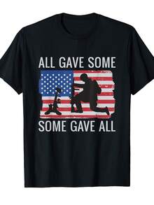 1 Piece 100% Cotton Oversized T-Shirt, Given To Everyone, All Men And Women On The Day Of The American Flag Day |   Casual Round Neck, Slightly - Black - View 1