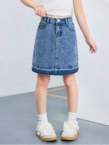 Váy denim dễ thương cho bé gái 2-8 tuổi, thiết kế tua rua, eo chun, kiểu dáng tối giản, phù hợp cho mọi mùa. - Rửa nhẹ - Xem 3