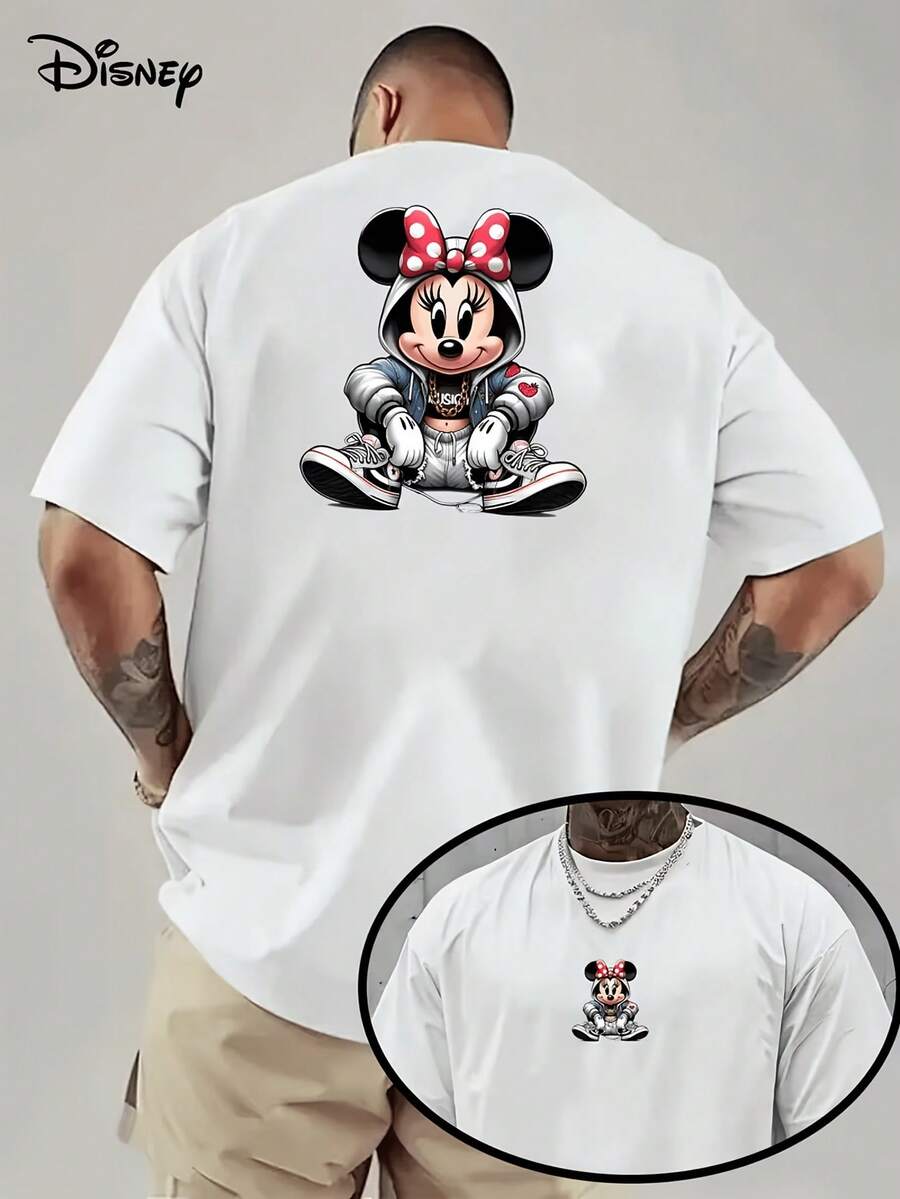 (Disney Licensed)Disney Minnie Mouse Streetwear Hip-Hop Style Hoodie Outfit Front And Back Print Men's Oversized Crew Neck Short Sleeve Graphic T-Shirt, Cute Casual Streetwear Tee For Men Summer Daily Wear, Disney Officially Authorized Men's Short-Sleeved T-Shirts, Mens Clothes, Men, Ropa De Hombre, Summer Clothes, Men Shirts, Graphic Tees, Disney Outfits Men, Graphic Tees, Camisetas Para Hombre, Camisas Para Hombre, Summer Outfits For Men, Father's Day Gift, Perfect Gift For Family And Friends, Which Are Necessary For Birthday Parties, Disney Shirts, Mens Clothes, Summer Clothes, Officially Licensed Disney T-Shirts, Disney Men's And Women's Spring/Summer Fashion Casual Short-Sleeve T-Shirts - trắng - Xem 1