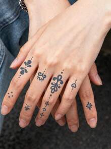 1pc Finger Tattoo Temporary Tattoo Small Y2K Geometric Semi-Permanent Waterproof Sweat-Resistant Lasts 1-2 Weeks Anti-Friction Non-Reflective Men Tattoo Stickers Suitable For Arm, Chest, Leg, Abdomen, Waist, Finger, Neck, Spine Modernist Body Art - Black - View 1