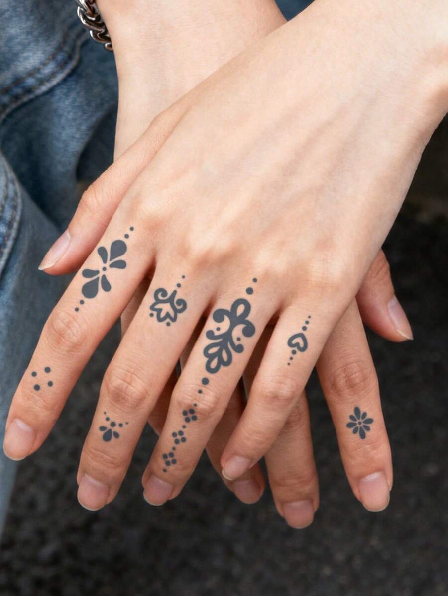 1pc Finger Tattoo Temporary Tattoo Small Y2K Geometric Semi-Permanent Waterproof Sweat-Resistant Lasts 1-2 Weeks Anti-Friction Non-Reflective Men Tattoo Stickers Suitable For Arm, Chest, Leg, Abdomen, Waist, Finger, Neck, Spine Modernist Body Art - Black - View 1
