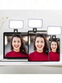 1 Pc LED Fill Light Selfie Light, LED Phone Light With 3 Lighting Mode, Portable Mini Clip-On Fill Light , Makeup, Live Stream, Zoom Conference Rechargeable Clip Video/Photos Light For Phone, Camera - Hot Pink - View 4