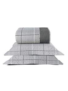 200 Thread Count Double-Sided Bedspread Set Of 3 Pieces - King/Queen/Double/Single Size - Floral Print - Avere - 灰色格子 - 查看 1