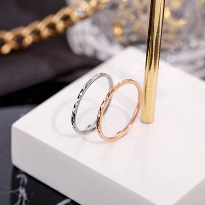 1pc Diamond-Cut Gold-Tone Ring, Minimalist Chic Titanium Steel/Gold-Plated Alloy Material, Shiny Diamond-Faceted Elegant Design, Versatile For Daily, Work, Date, Gift For Girlfriend/Best Friend