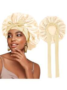 1pc Luxury Satin Silk Sleep Cap - Adjustable Comfortable Size, Tie Design - Unisex Hair Care For Overnight Use Bathroom Decor - Multicolor - View 23