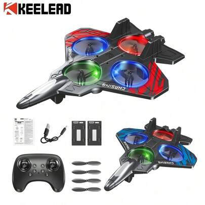 KEELEAD E72 高性能特技泡沫飞机，防撞材料，智能悬停，定高，360°旋转，带LED灯的遥控无人机