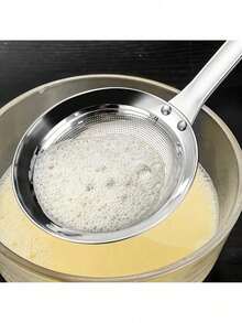Premium Professional Skimming Spoon - Commercial Kitchen Must-Have! Ultra-Fine Mesh Instantly Removes Oil & Scum, Embedded Heat-Resistant Handle For Safer Operation, High-Temp Resistant & Odor-Free, Boosts Back-Of-House Efficiency! - 銀色 - 查看 1