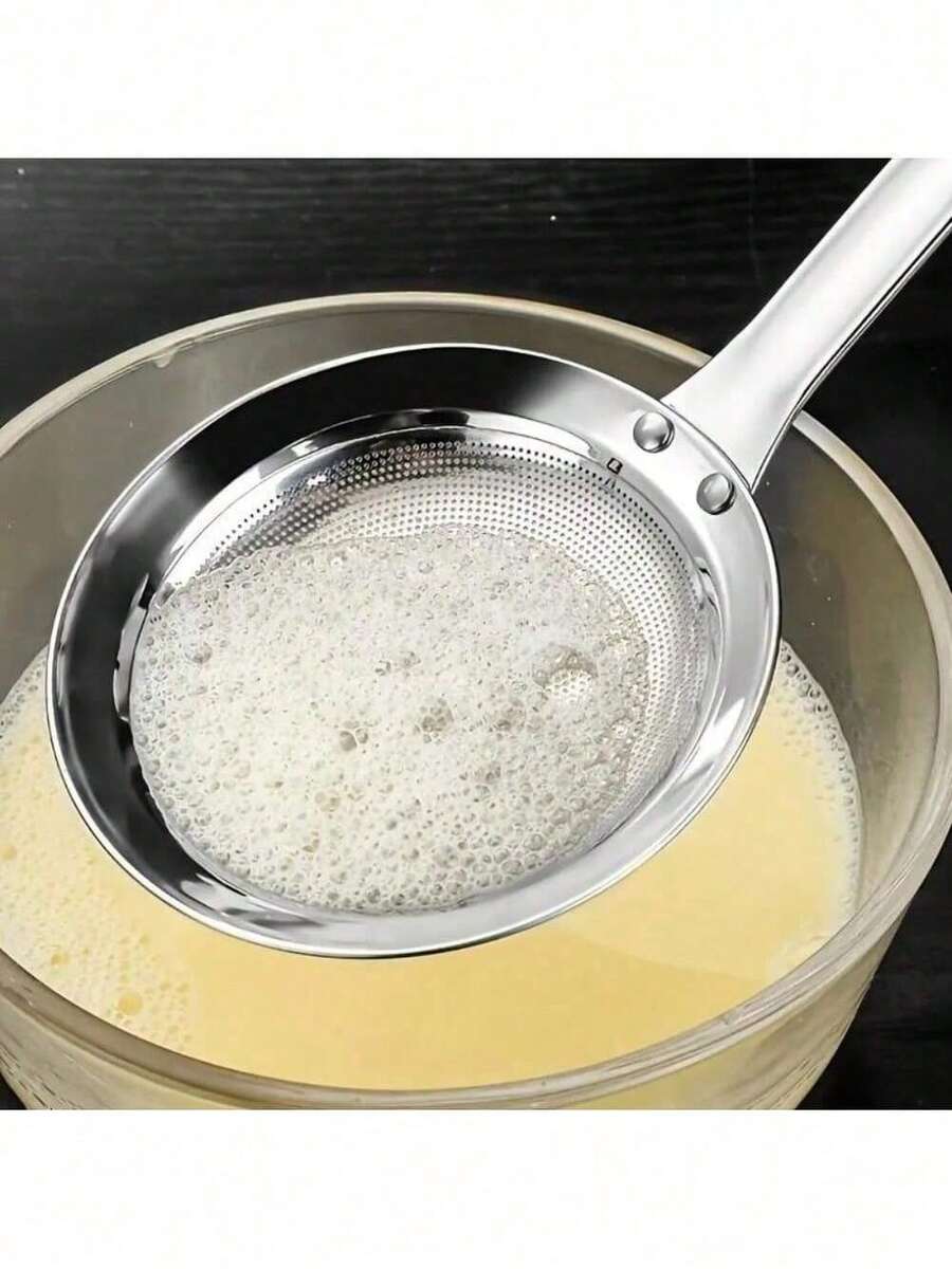 Premium Professional Skimming Spoon - Commercial Kitchen Must-Have! Ultra-Fine Mesh Instantly Removes Oil & Scum, Embedded Heat-Resistant Handle For Safer Operation, High-Temp Resistant & Odor-Free, Boosts Back-Of-House Efficiency! - 銀色 - 查看 1