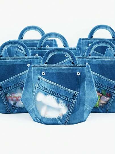 10pcs Reusable Denim Style Gift Bags With Handles, Zipper Storage Pouches Suitable For Family Gatherings, Birthdays, Graduations, Parties, Weddings, Classroom Activities, Gift Exchanges, Multi-Purpose Large Capacity For Snacks