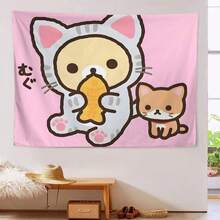 ZLIENSZUS R-Rilakkuma 极简风格壁挂 - 可爱的卡通猫图案，搭配柔软的粉色毛巾布背景，适合营造轻松的居家/办公环境，可机洗，猫咪帆布艺术装饰画，适用于书房，设计别致 - 卡通貓 - 查看 2