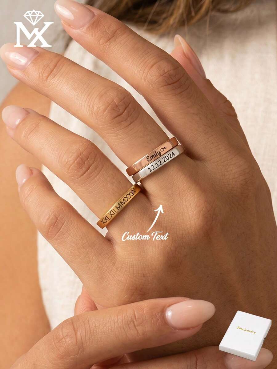 1 pieza Anillo personalizado, Anillo grabado romántico, Anillo con letra, Anillo de votos de aniversario, Anillo de boda, Regalo de San Valentín, Navidad, Halloween - Multicolor - Ver 1