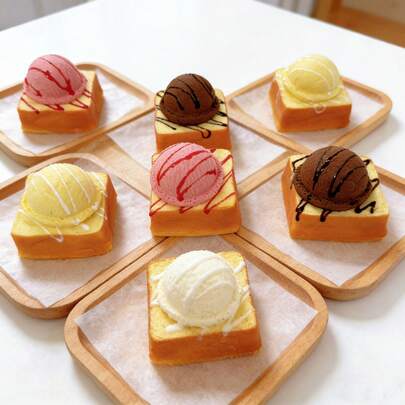 Squishy Squeeze Toy - Ice Cream Toast | PU/ Silicone, Super Soft Slow Rebound Stress Relief Toy, Creative Healing Food Toy, Desktop Pressure Relief Gadget, Fun Squeeze Gift (Random Color) [Sticky Feeling] Suitable For: Teenagers/Adults - Valentine's Day/Birthday/Easter Creative Gift (Soft/Weird Things/)