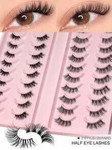 LASVIREY 20 Paar extra weiche Kreuz-Falsche Wimpern 23mm extra lang Obere Wimpern Dick 5D Faux Mink Wimpern 5D C-Curl Voluminöse Engel Wimpern Luxuriös extra lang dramatisch halbe Wimpern Leicht Flauschig Falsche Wimpern mit transparentem Wimperband Geeignet für jeden Anlass Anfängerfreundlich Klares Make-up Urlaub Schwimmen Party Make-up Augen Verbesserung Hohe Kapazität Gekräuselte Wimpern - Schwarz - Übersicht 2