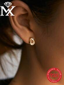 一对奢华优雅的梨形锆石耳钉，925纯银精镶闪亮锆石，适合日常、工作、约会等场合。 - 金黃色 - 查看 1