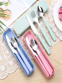 Stainless Steel Cutlery Set, 3-In-1 Fork & Spoon Set, Portable & Durable, Suitable For Daily Office Use, Student Back To School, Camping And Outdoor Dining - Multicolor - View 4