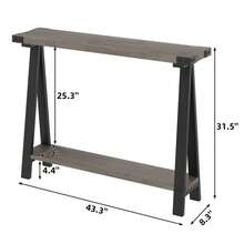 Mesa consola de dos niveles estilo rústico – Mesa auxiliar delgada y estrecha para entrada o junto al sofá – Estructura de metal resistente, estante de almacenamiento, patas en forma de V – Para sala de estar, pasillo, recibidor, dormitorio – Color vintage - 25 años de canas - Ver 7
