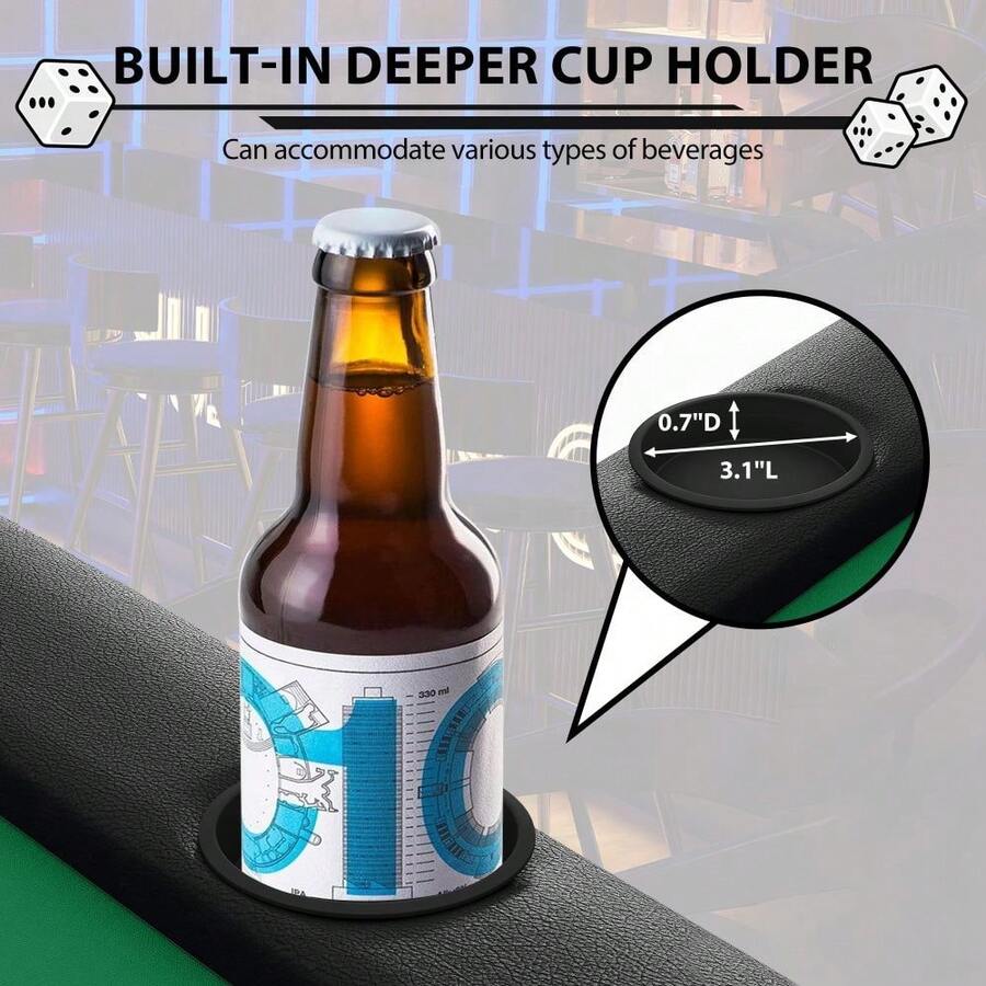 Mesa de póker ovalada plegable de 71" para 8 personas - Mesa de juego de calidad de casino con bordes acolchados, estructura de acero resistente, portavasos - Mesa portátil para Texas Holdem, Blackjack y Dominó - Azul/Verde - PU negro + base verde - Ver 1