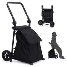 Carrito de compras plegable 2 en 1 con asiento – Carro utilitario de alta resistencia – Bolsa impermeable desmontable, mango ajustable, ruedas para todo terreno – Soporta hasta 150 kg – Perfecto para jardín, mercado, lavandería y viajes - Negro - Ver 1