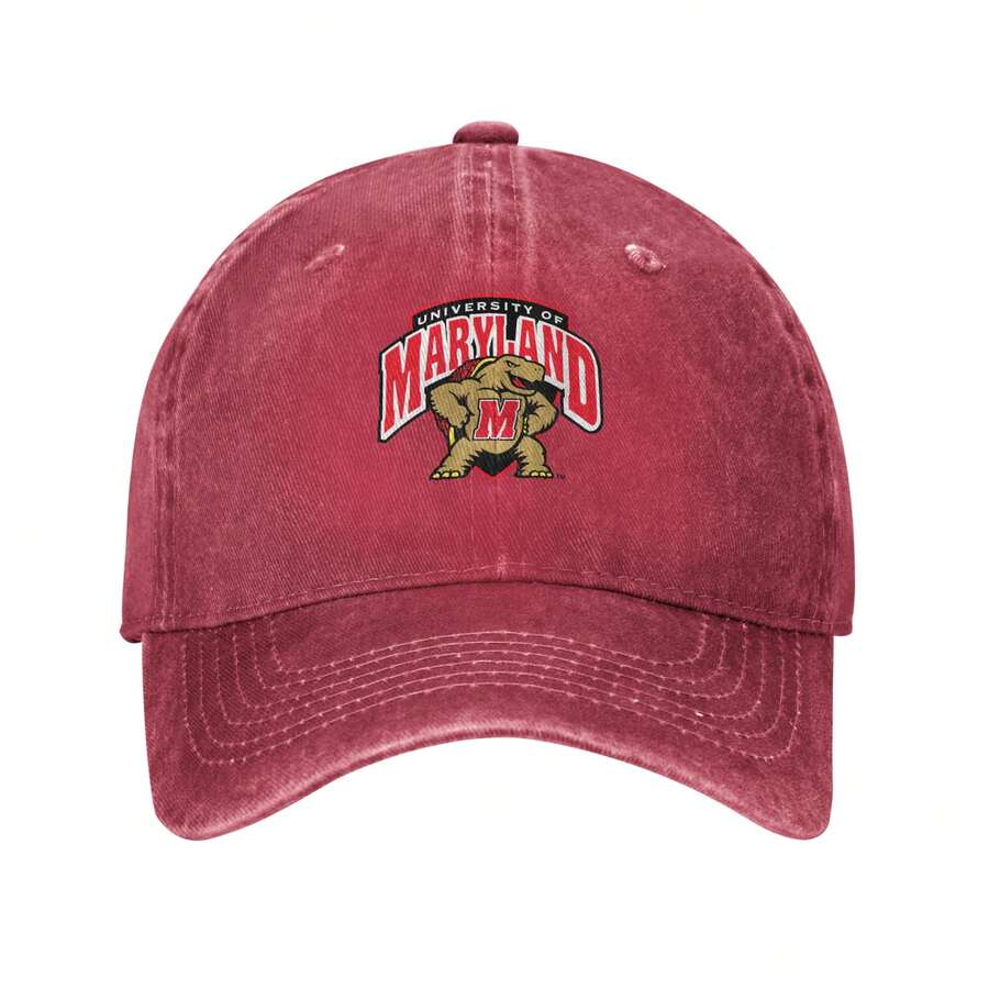 Maryland Terrapins Logo 1996 Men Women Washed Distressed Twill Cotton Baseball Cap Vintage Adjustable Dad Hat - 紅色 - 查看 1