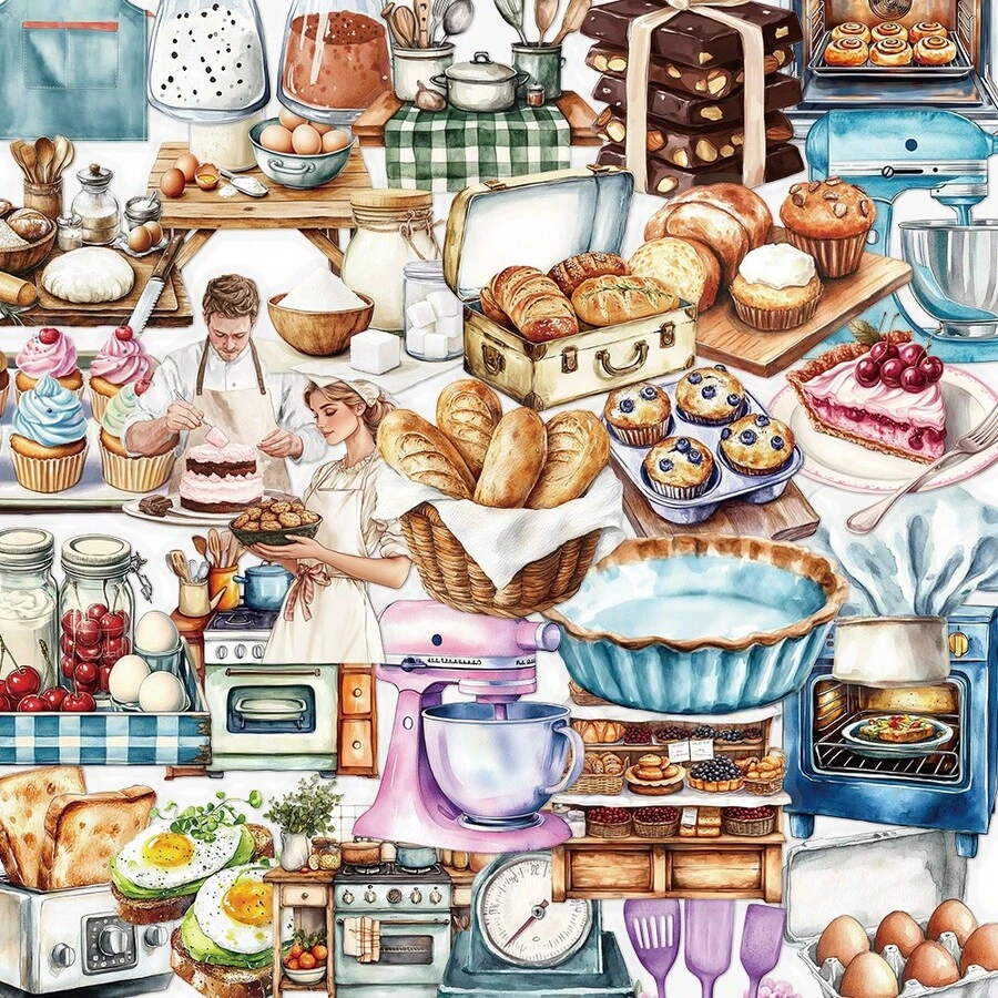 50pcs Baking Stickers Decoration For Scrapbooking, Planner, Phone Case, Notebook, Luggage, Skateboard, Guitar, Diary, Greeting Card, Envelope - Baking - View 1