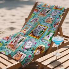 1pc Creative Floral & Cat Design Beach Towel - Quick Dry Super Soft Microfiber, Large Size Quick Dry Absorbent Beach Towel, Anti-Sand For Travel, Swimming Pool, Yoga, Gym, Beach Holiday Essential Gift (Single-Sided Print) - Multicolor - View 5