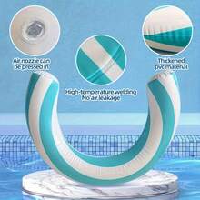 1pc Multi-Purpose U-Shaped Inflatable Pool Float, Portable Blue & White Striped Floating Lounger, Adult Durable PVC Curved Swimming Ring, Leak-Proof Design, Comfortable Support, More Enjoyable For Summer Water Fun, Suitable For Beach, Pool, Lake And Backyard Party, Easy To Inflate And Carry, Pool Inflatable, Beach Essentials, Pool Float - Multicolor - View 8