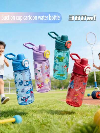 1 cốc nhựa hoạt hình 380ml có ống hút, bình nước di động và chống sốc, thiết kế hoạt hình dễ thương trong suốt - Thích hợp cho trẻ mẫu giáo và tiểu học, nhà trẻ, trường học, sử dụng ngoài trời.