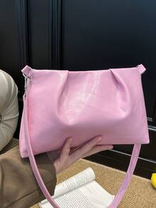 时尚纯色单肩包，百搭女士单肩包，褶皱云朵设计，春夏新款，购物袋，优雅休闲居家通勤包。 - 粉色 - 查看 4