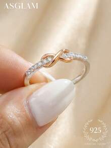 1 Stück Verlobungs-/Ehering mit kubischem Zirkonia, Damen S925 Sterling Silber Versprechen-/Ewigkeitsring, eleganter Damenschmuck, Party-/Dategeschenk - Gold - Übersicht 2