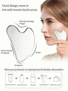 1pc Gua Sha Facial Tool, Facial Massage Tool, Silver Makeup Palette Scraper, Designed For Acupuncture Stimulation And Fatigue Relief, Gua Sha - Smooth And Durable Metal Gua Sha Tool, Suitable For Face And Body, Reduces Puffiness, Silver, Makeup Applicator, Beauty - View 5
