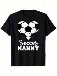 Camisetas Gráficas para el Día del Partido, Camiseta Retro de Fútbol para Hombre con Balón de Fútbol de Corazón Blanco y Gráfico del Logo Nanny, Ropa Divertida para Aficionados, Camiseta Casual de Cuello Redondo para Jugadores y Seguidores de Fútbol, Lavable a Máquina, Ajuste para Todas las Temporadas, Camiseta de Verano 2026, Camiseta Estampada de Manga Corta, 100% Algodón Vintage - Negro - Ver 1